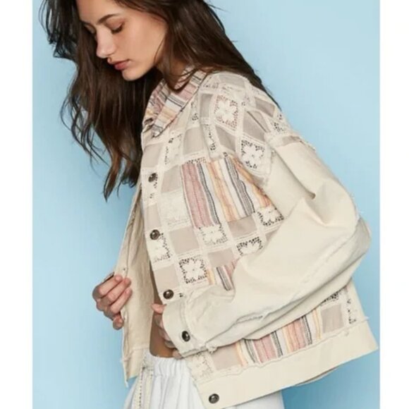 POL jean Jacket Crocheted in Cream - Picture 1 of 5